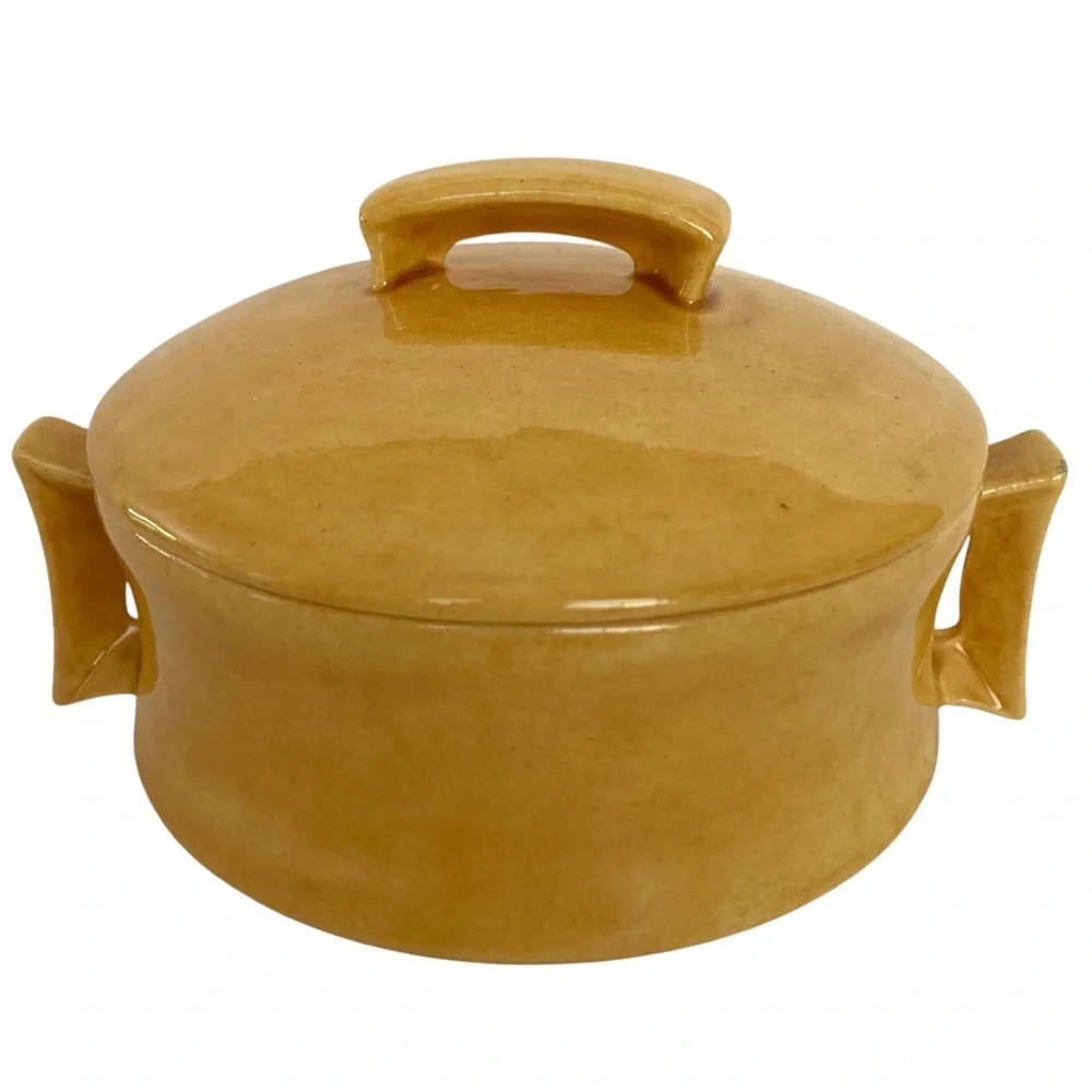 Small Vintage Yellow Ceramic Casserole Crock Trinket Dish